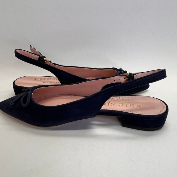 Kate Spade Veronica Flat Size 8 B Navy Suede Slingback Bow Pointed Toe Shoe - Picture 8 of 14